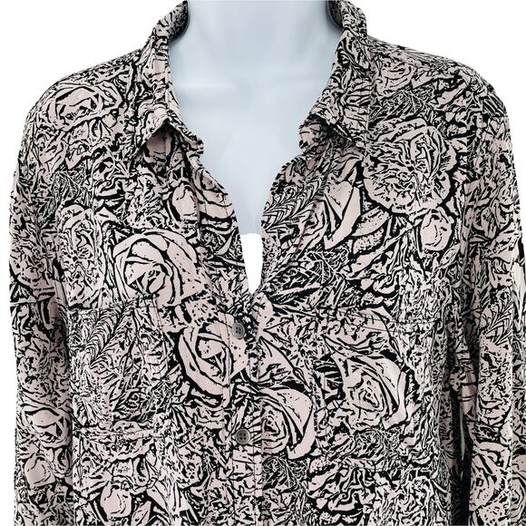 ROCK & REPUBLIC Blush Rose Floral Long Sleeve Roll Tab Button Down Shirt L - Picture 4 of 12